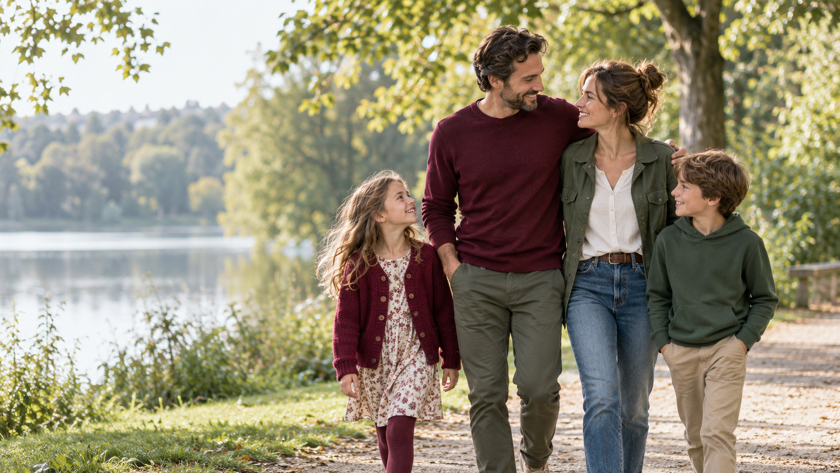 Familie mit zwei Kindern im Park